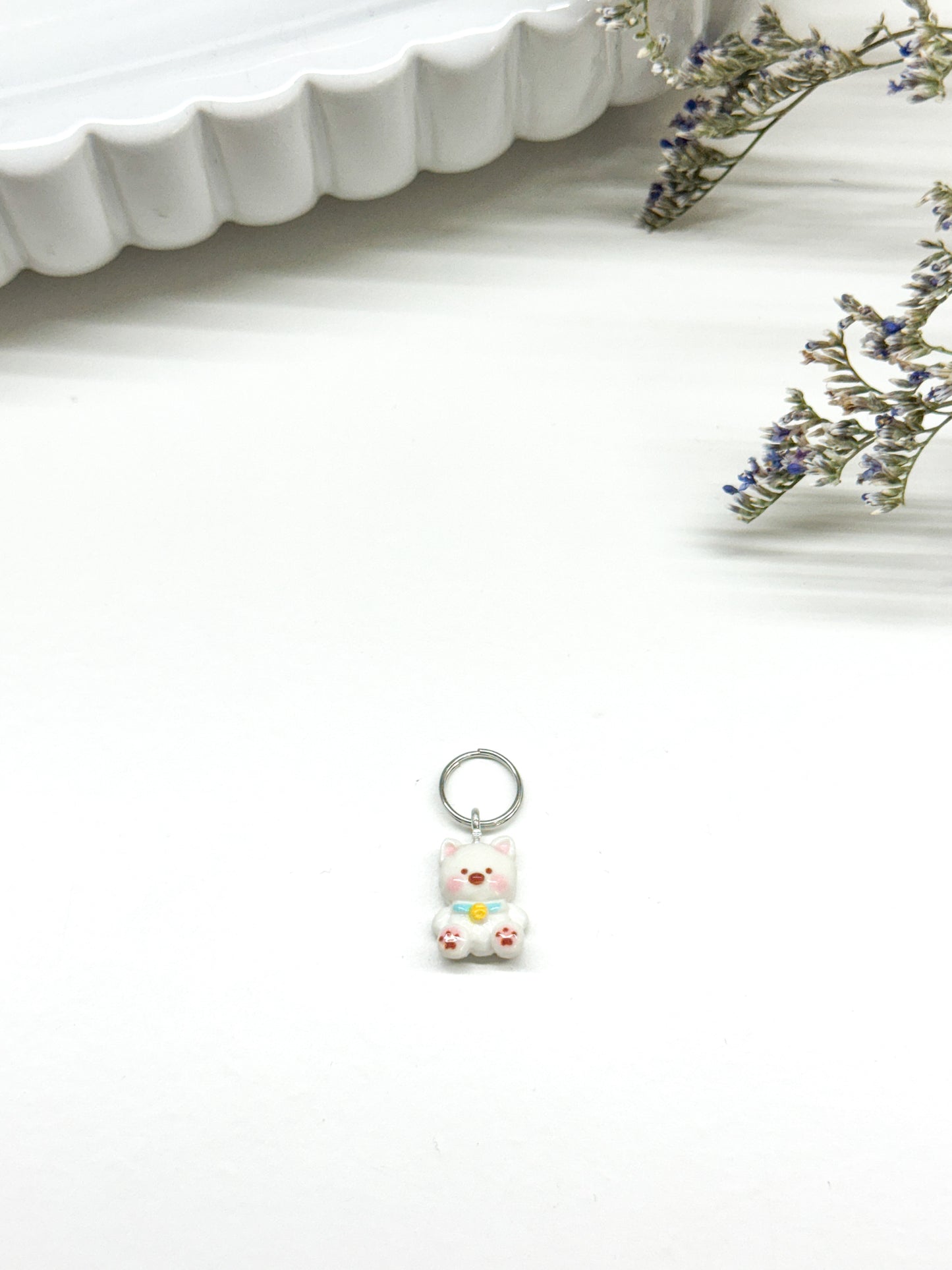 Mini White Bear Charm - Blue